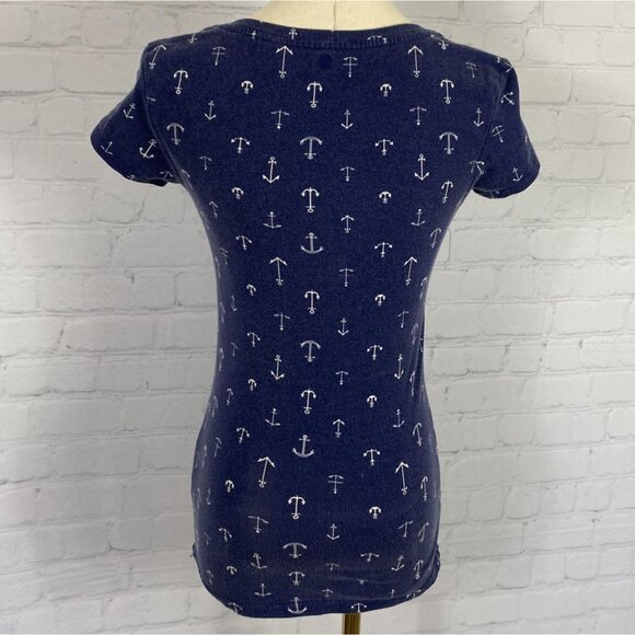 ⭐ 3/$15 Energie Navy Anchor Print V-Neck Short Sleeve Tee S - Picture 5 of 6